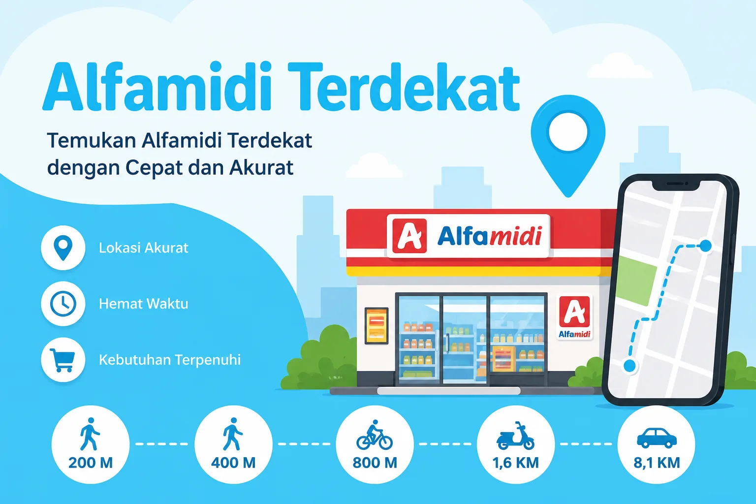 Alfamidi Terdekat dalam Jarak 200 M, 400 M, 800 M, 1,6 KM, dan 8,1 KM