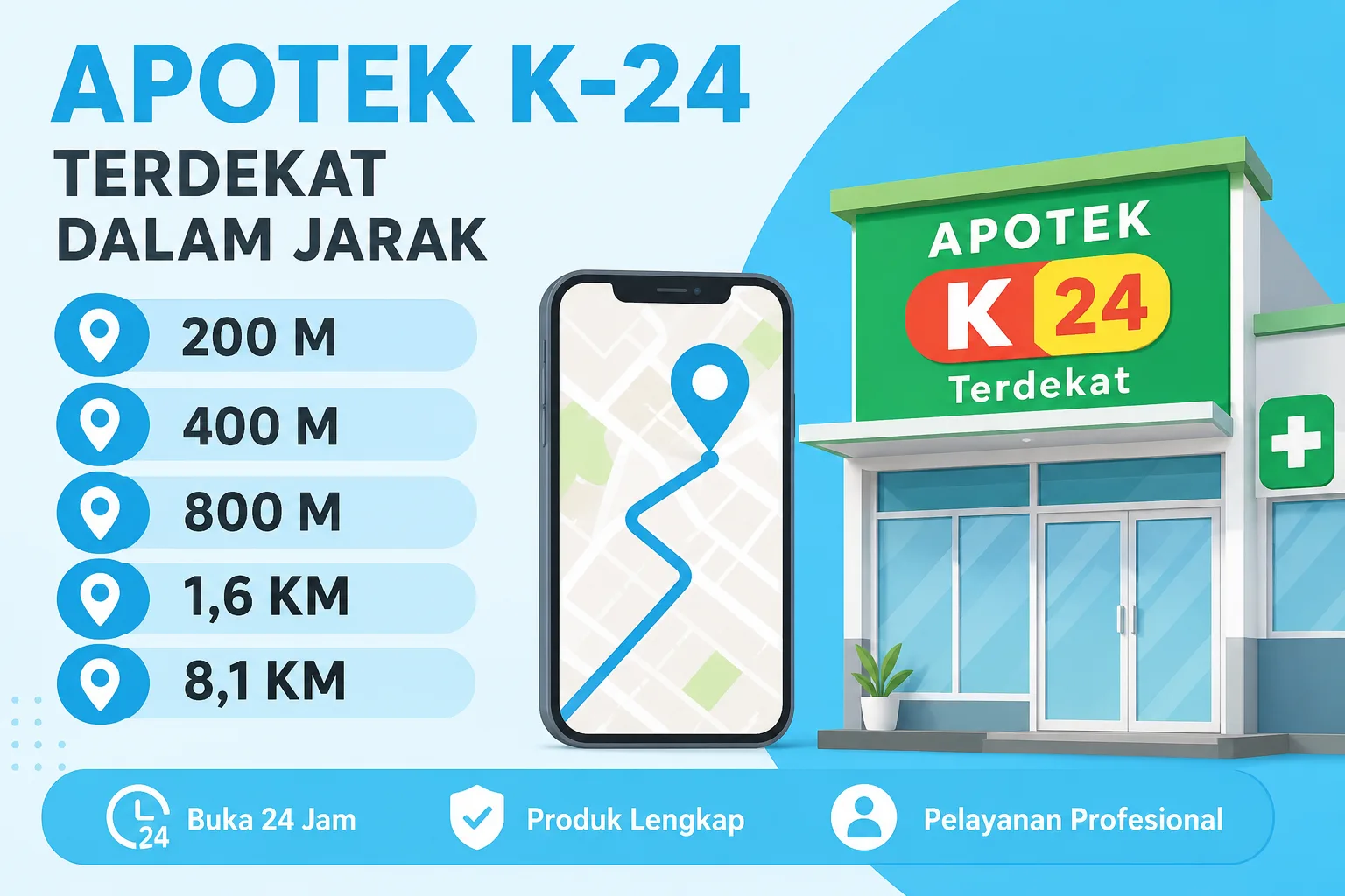 Apotek K-24 Terdekat dalam Jarak 200 M hingga 8,1 KM
