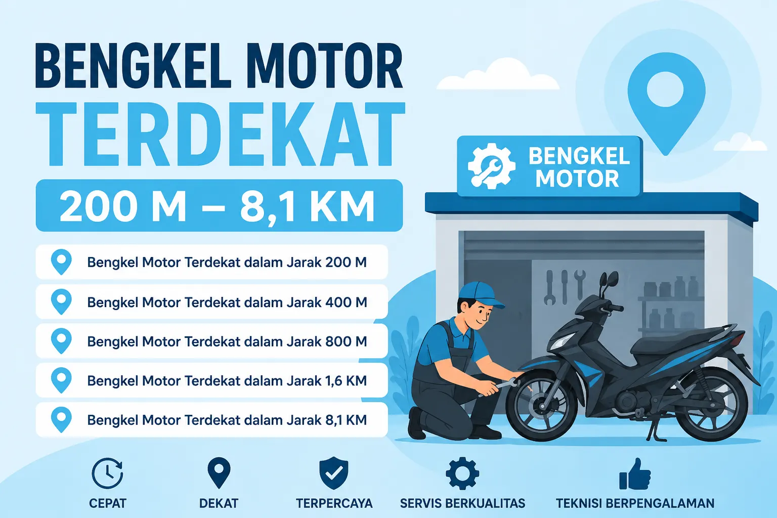 Bengkel Motor Terdekat dalam Jarak 200 M hingga 8,1 KM