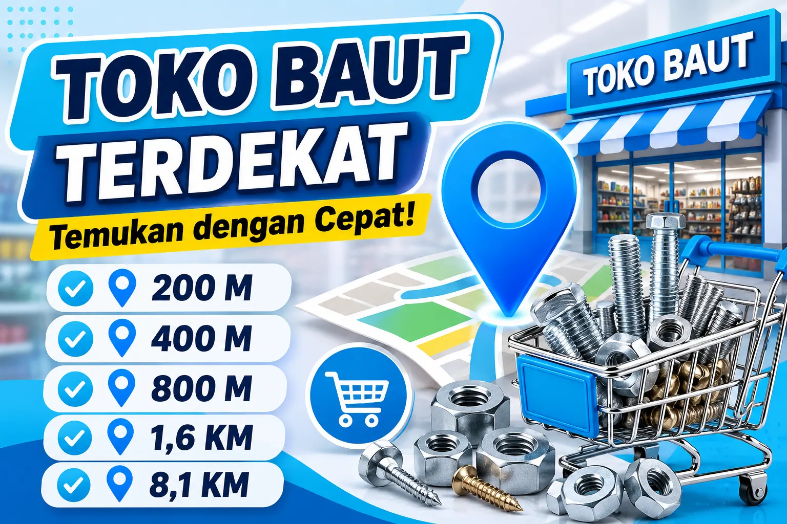 Toko Baut Terdekat dalam Berbagai Jarak dari 200 M hingga 8,1 KM