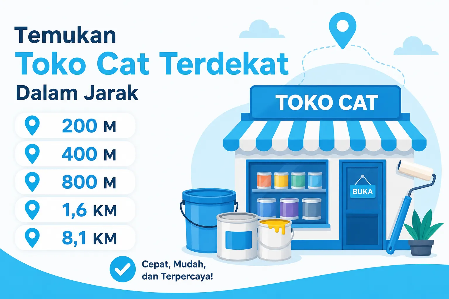Toko Cat Terdekat dalam Jarak 200 M, 400 M, 800 M, 1,6 KM, dan 8,1 KM