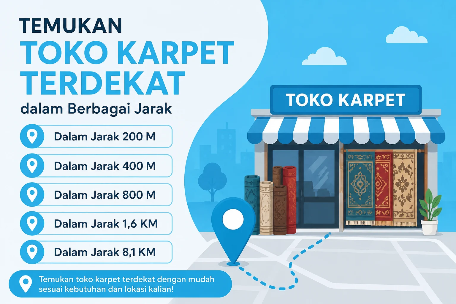Toko Karpet Terdekat dalam Jarak 200 M, 400 M, 800 M, 1,6 KM, dan 8,1 KM