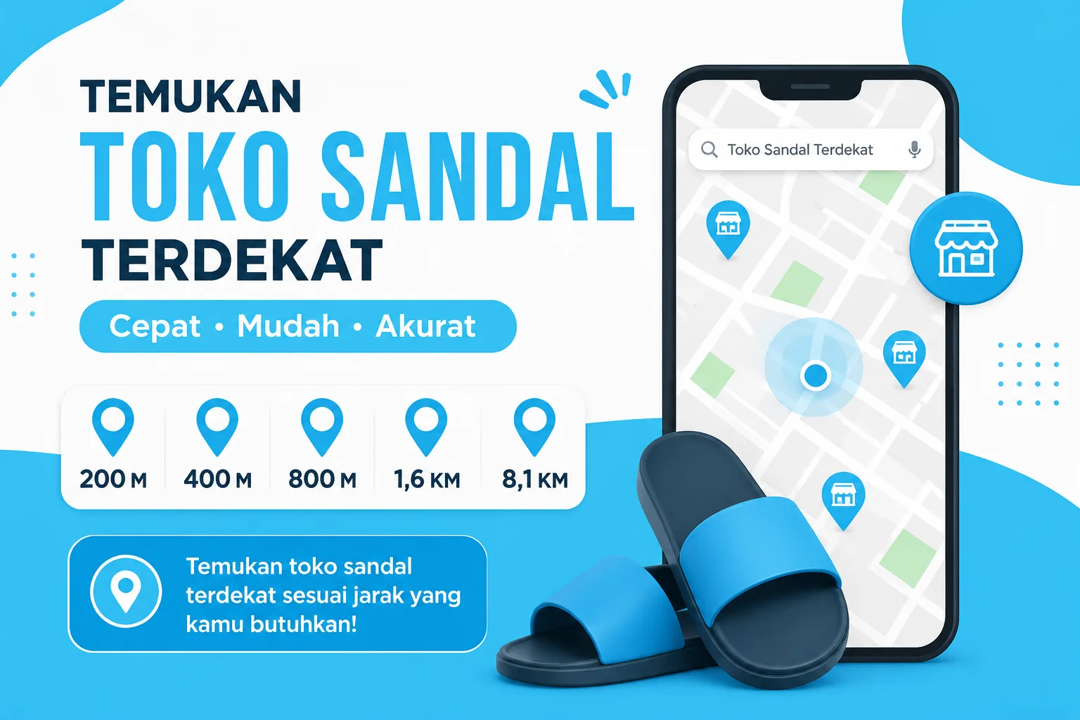 Toko Sandal Terdekat dalam Jarak 200 M, 400 M, 800 M, 1,6 KM, dan 8,1 KM