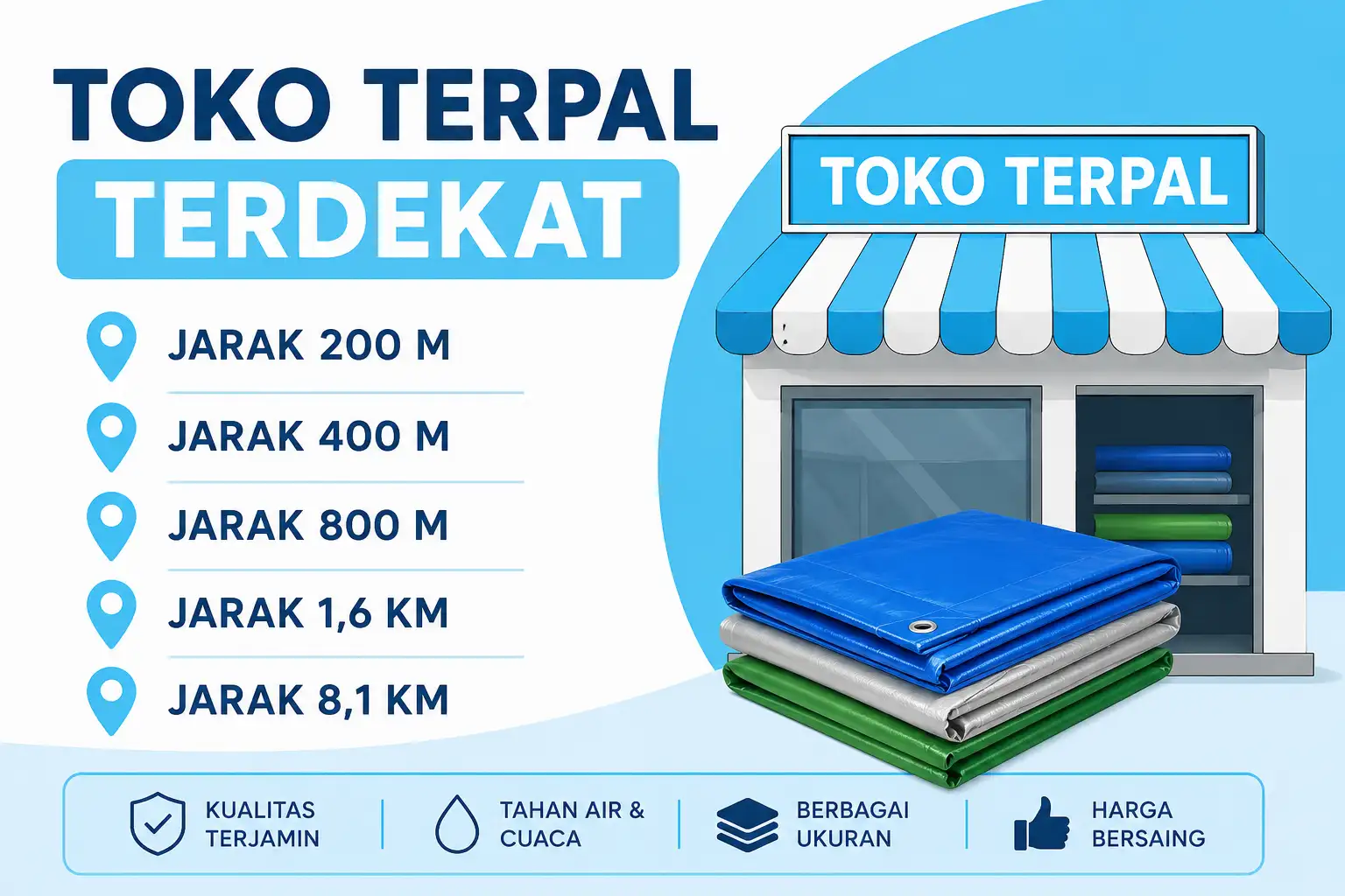 Toko Terpal Terdekat dalam Jarak 200 M, 400 M, 800 M, 1,6 KM, dan 8,1 KM